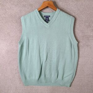 Knightsbridge Sweater Vest Mens XL Green V-Neck Mint Cotton Golf Casual Knit